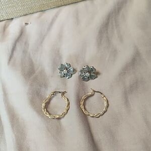 Elegant Gold and Silver Floral Earrings Set